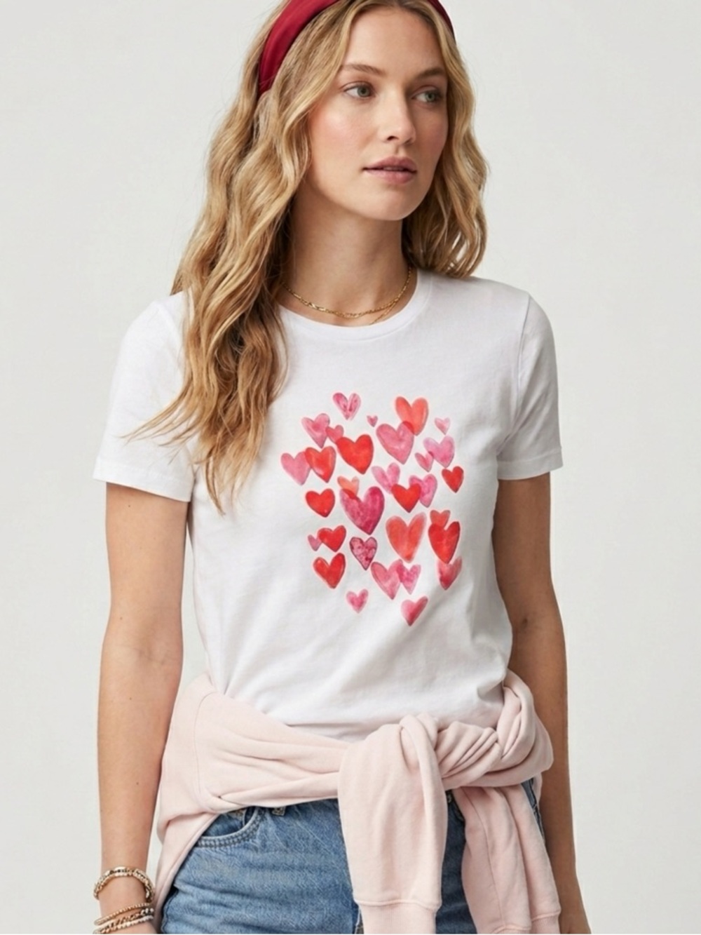 J. CREW Collectors Tee Watercolor Hearts Graphic T-Shirt White Size M Top New